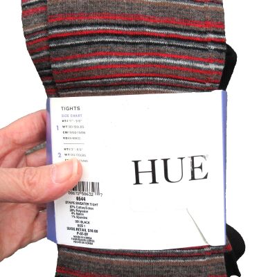 HUE Stripe Sweater Tights NON-Control Top Sz 1 (100-150 lbs.) Black Red Gray